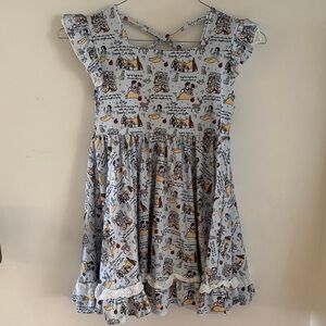 Disney Snow White and the 7 dwarfs Light Blue Storybook Print Ruffle Dress